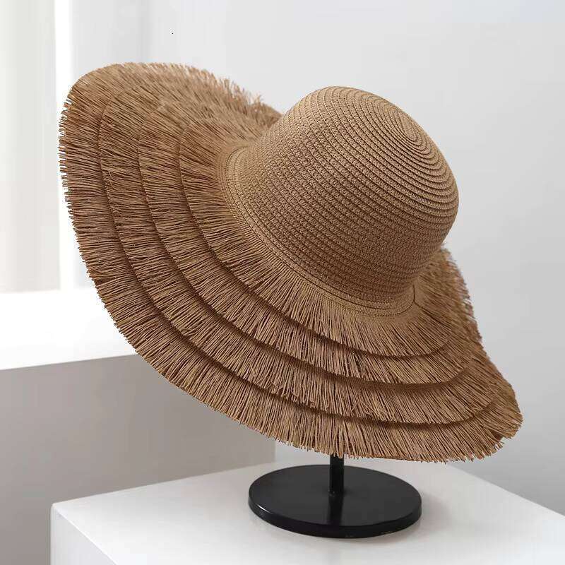 Vintage Internet Celebrity Wide Brim Straw Hat Tassel Summer Outing Protection for Women Beach Sun