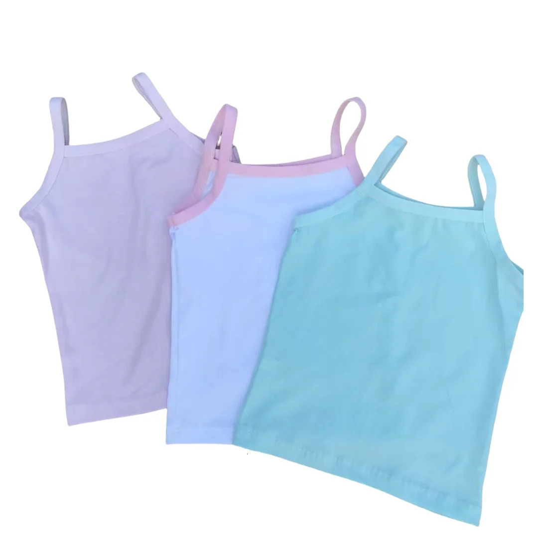 3pcs/Lot Kids Solid Color Singlet Breathable Underwear Gir Cotton Undershirts Soft Tank Tops for Baby Girl Size 2-8T 250604