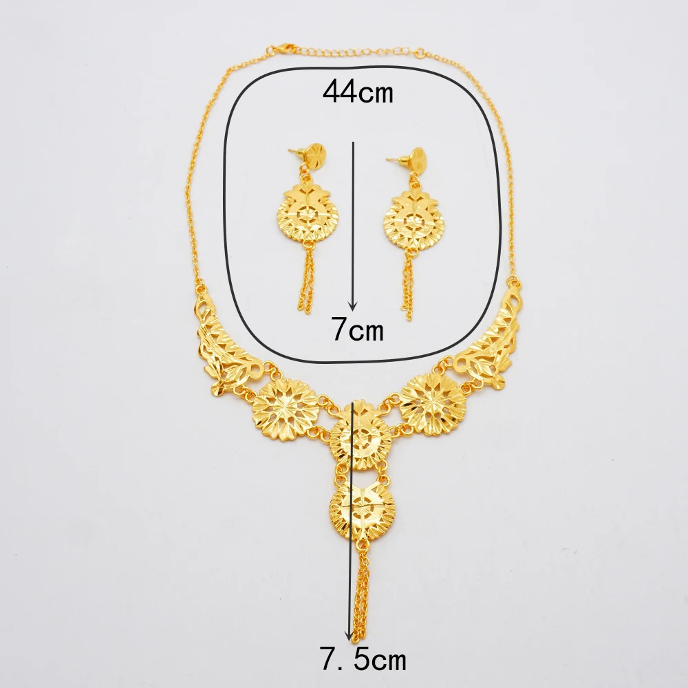 Indian Jewellery Earrings Necklace Jewelry Sets For Women Dubai Gold Color African Arabic Wedding Bridal Party Gifts 250530