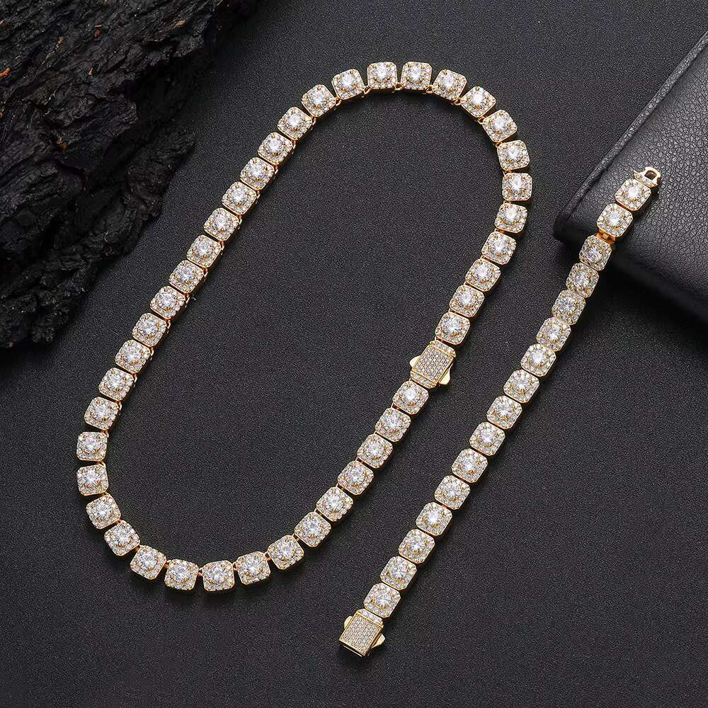 Iced Out Jewelry 10mm Clustered Tennis Chain Bracelet Square MoissaniteDiamond Gold Plated Tennis Bracelet for Women