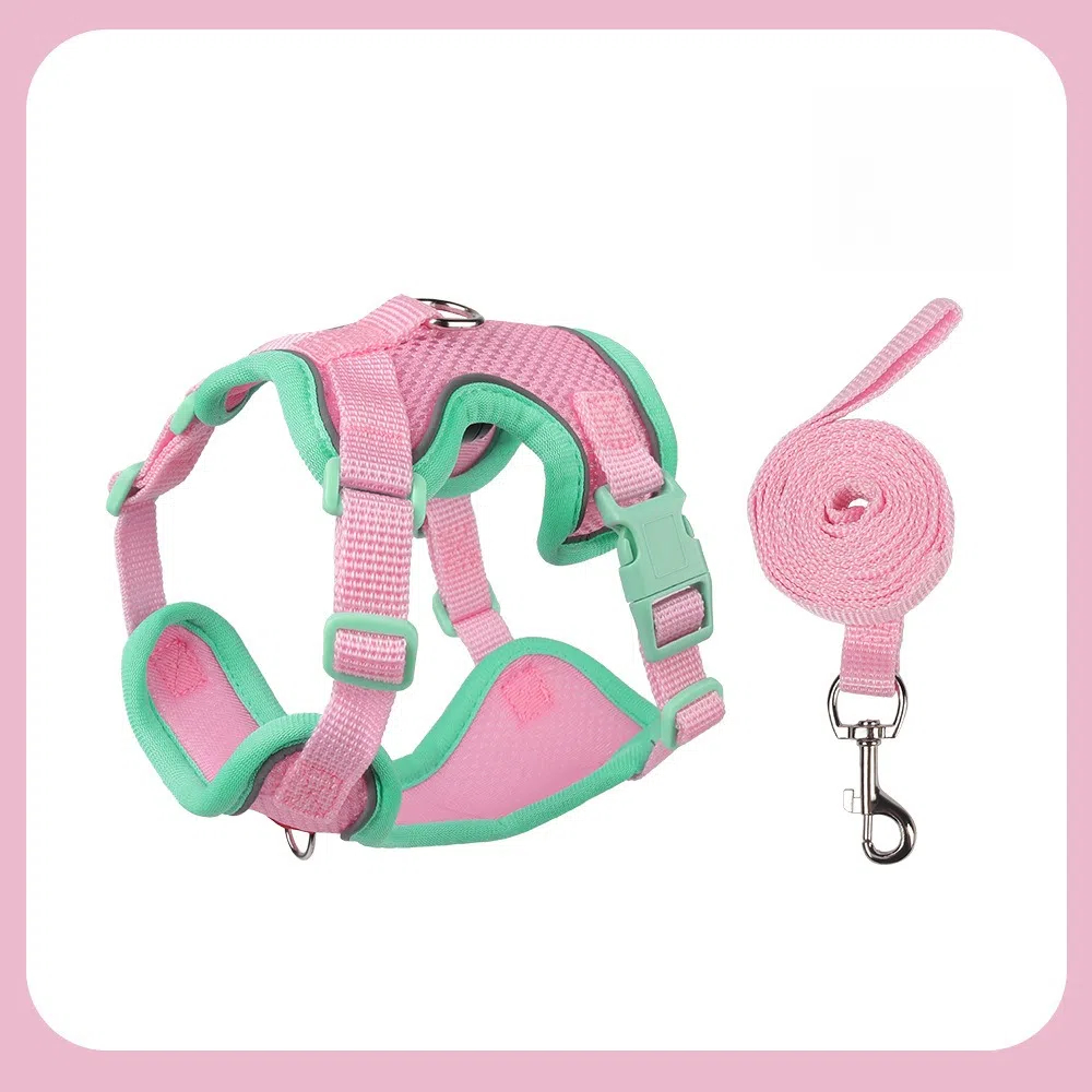 Adjustable Breathable Mesh Pet Harness and Leash Set for Cats & Small Dogs with Reflective Strips