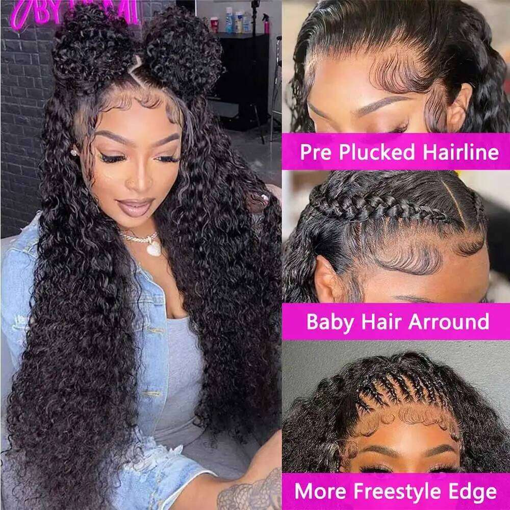 250 High Density Kinky Curly HD Lace Wig Frontal 13x6 Glueless Wigs Human Hair 30 Inch Wear and Go Deep Wave Front Pre Plucked
