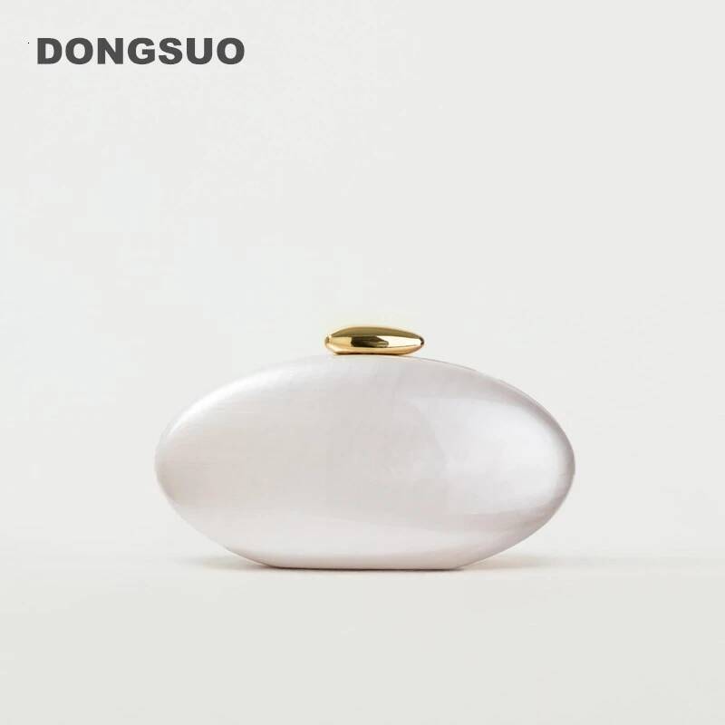 Egg shape Clutch Bag Acrylic women wedding evening party cute ivory pearl color purse handbag summer new 2024