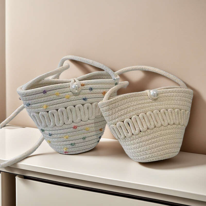 Crossbody Straw Phone Coin Key Hollow Cotton Thread Woven Casual Cute Women's Bag