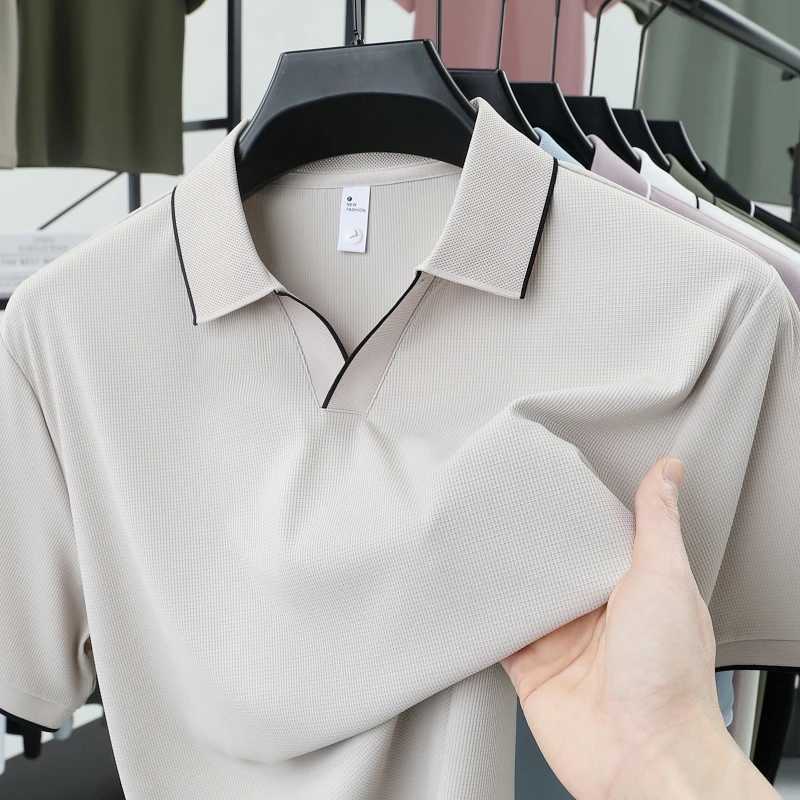 Summer New Mens Short Sleeve Luxury High End Designer Flip Collar Polo Shirt High Quality Silk Comfortable Fashion T-shirt Top XJ250605