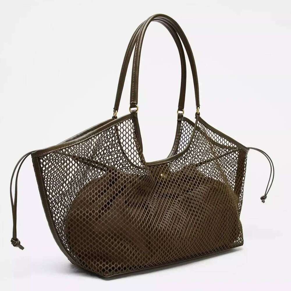 Large Capacity Women's Hollow Mesh Beach Handbag Travel Vacation Storage Tote Bag