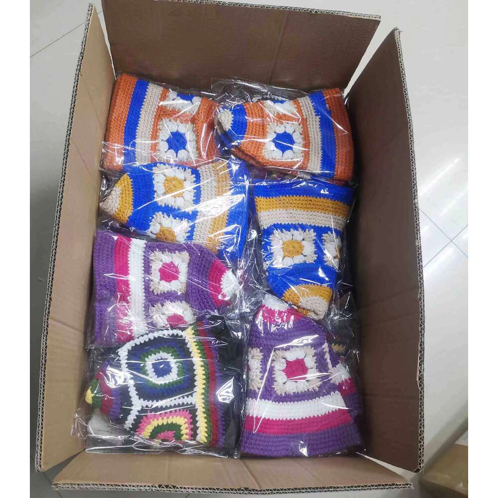 Summer Casual Handmade Foldable Beach Sun Trendy Floral Knitted Beanie Cap Crochet Bucket Hat