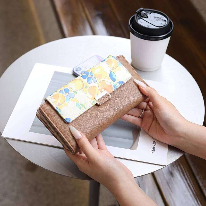 summer new women's long Korean PU print buckle folding can expand mobile phone wallet multi-card fashion trend ins n