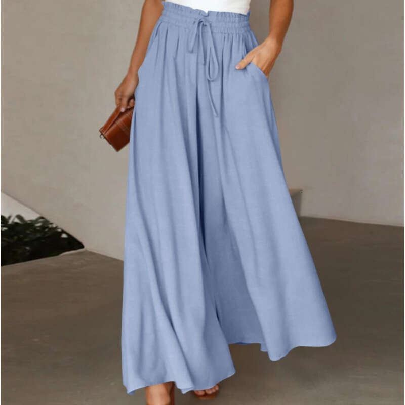 Summer New Women's Wide-Leg With Elastic Waistband, High-Waisted Long Skirt Pants For Women B5