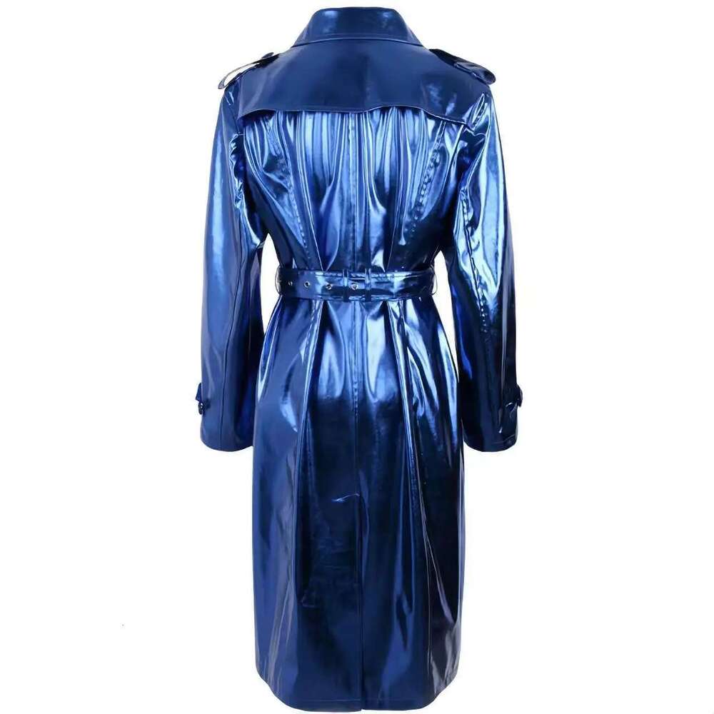 Long PU Leather Coat For Women, Fashion Overcoat, Female Clothing, New England Style, Adjustable Waist, Sequins, Spring, Autumn