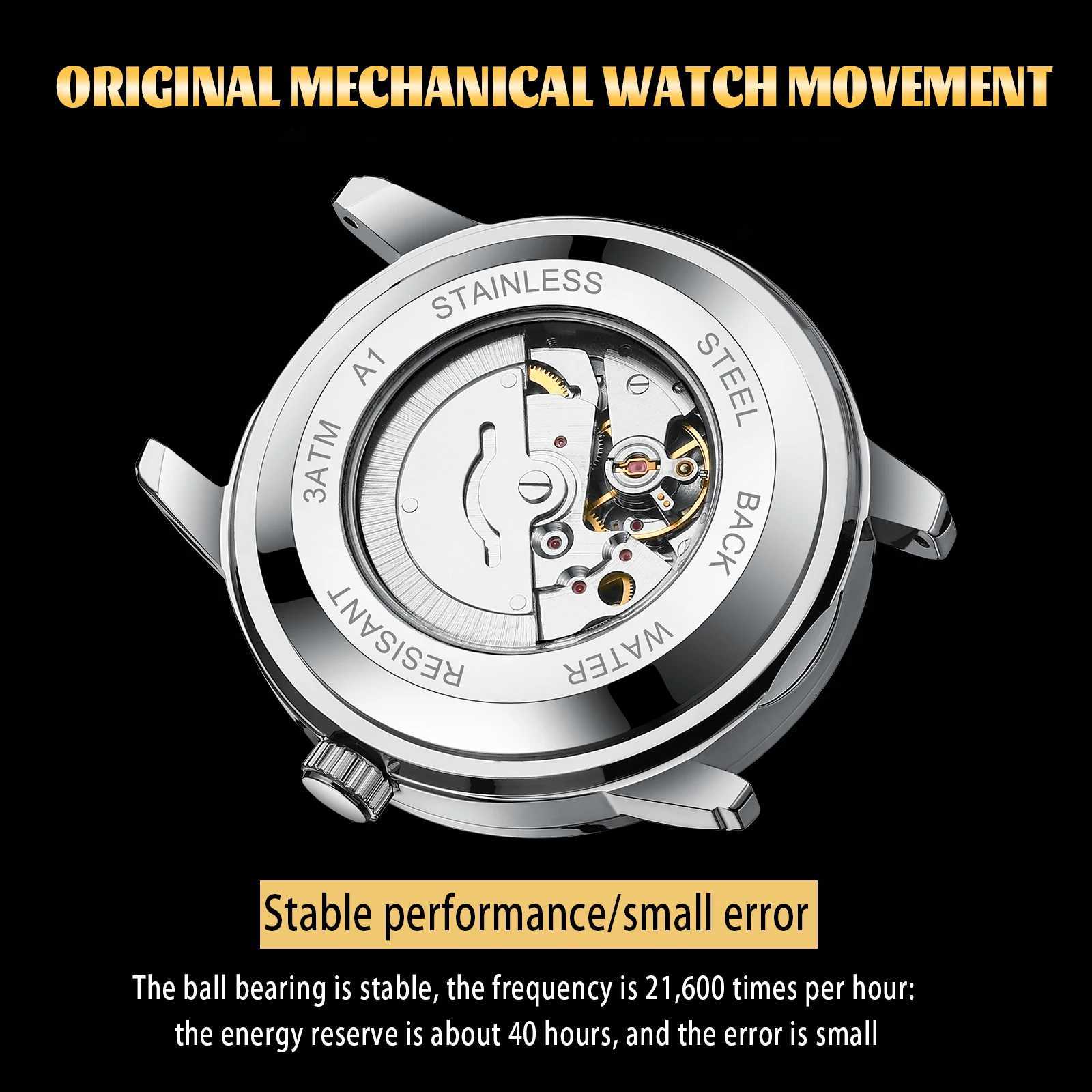 Dianpai Simple Business Mens Fully Automatic Mechanical Watch Stainless Steel Calendar Mens Waterproof Night Light Watch Y250605