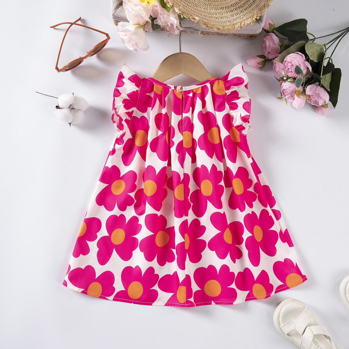 Sweet floral dress for baby girls, casual and fashionable style, designer clothing for girls, preferred for daily wear and outdoor activities LY258-AA