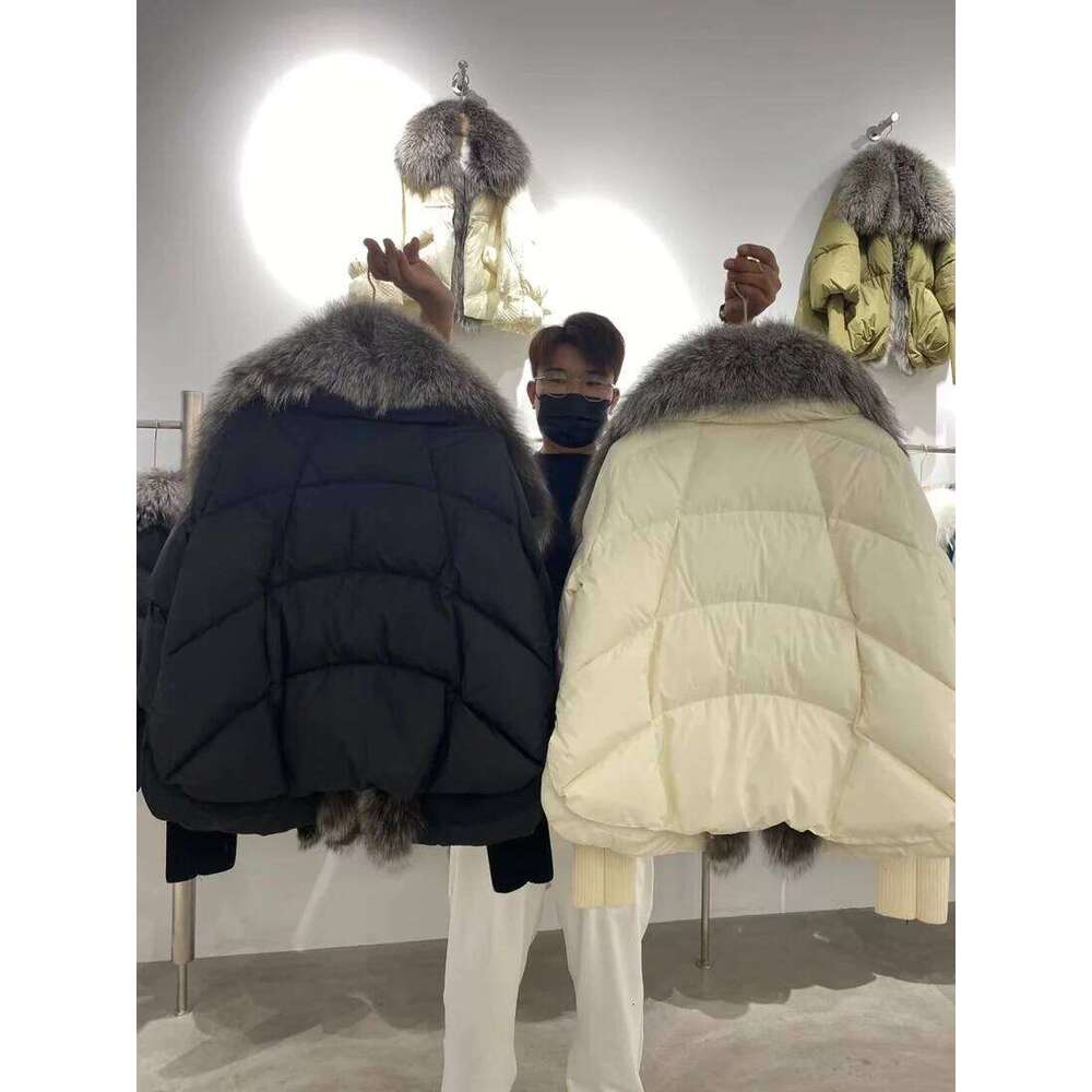 2025 winter Real fox White duck padded down jacket Regular fashion warm big fur collar women's coat