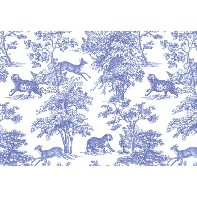 French Wallpaper Bedroom Background Wall Forest Animals Light Luxury Living Room Entrance Self-Adhesive Wall Cloth Homestay Mural