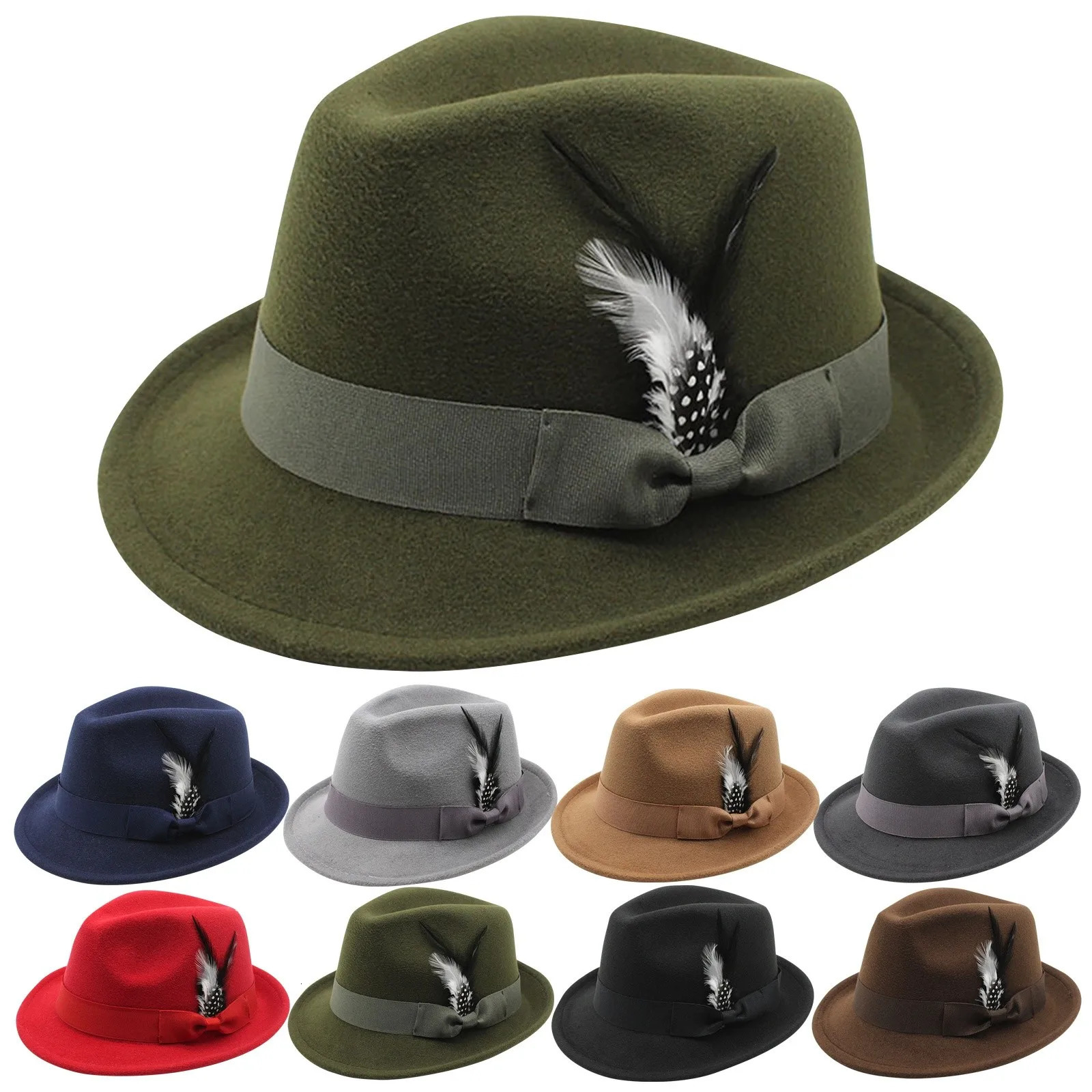 Mens Classic Solid Color Fedora Feather Decoration Elegant Gentleman Style Jazz Hat Suitable for Party and Dance Hall Venues 250605
