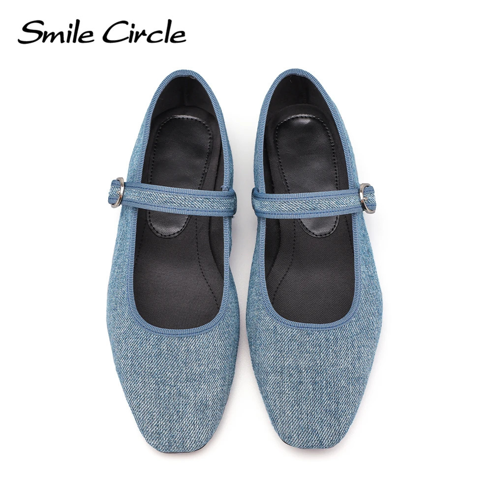 Smile Circle Denim Mary Jane Women Ballet Flats Shoes Comfortable Soft Round Toe Flat Shoes for Women 250603