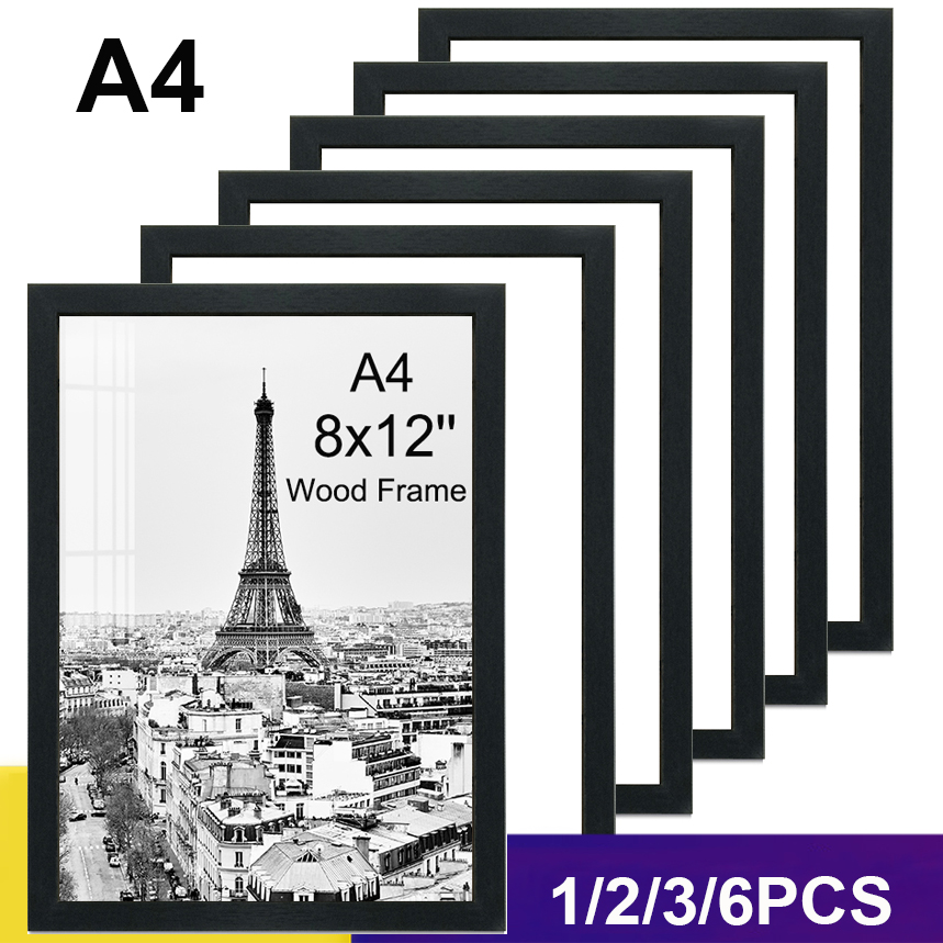 1/2/3/6PCS 8x12inch Wood Photo A4 Black White Brown Certificates family Picture Home Decor Poster Frame H260306