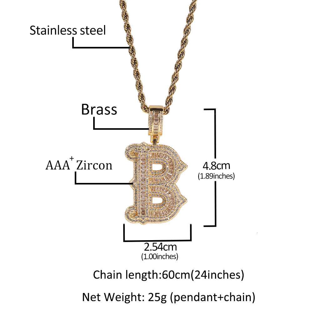 UWIN Hip Hop Style Ice Cube Alphabet Initial Pendant 925 Silver Moissanite Long Bar Shining Necklace Rapper Charm Jewel