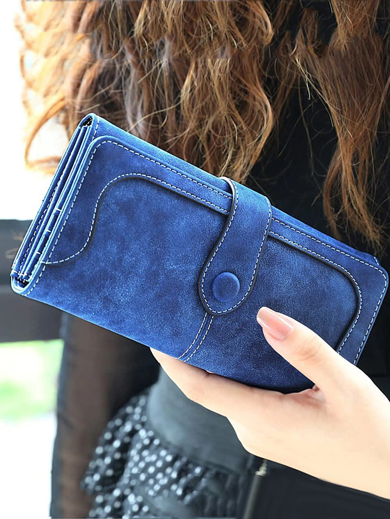 Retro frosted PU leather womens long wallet fashionable double fold zipper buckle large capacity multi card slot handbag 250605