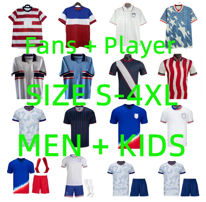 2025 2026 USAS PULISIC MCKENNIE Soccer Jerseys United States 2014 1994 1996 2013 2014 Retro ERTZ ALTIDORE PRESS WOOD MORGAN LLOYD 24 25 26 Football Shirt Men kids Kit