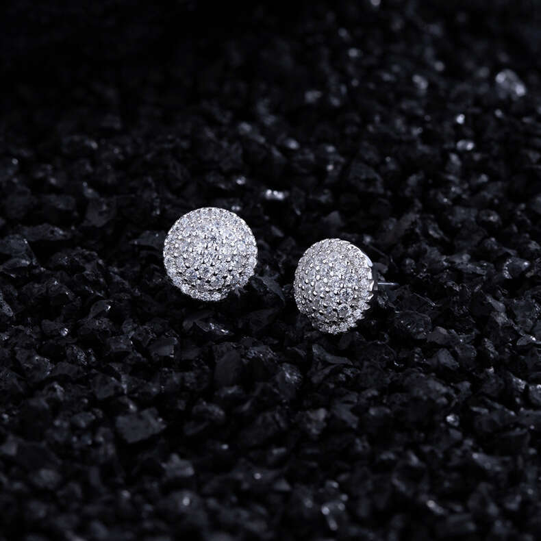 DHGadges 2025 S925 Silver Micro Pave Round Stud Earrings Simple European Style Fashion Jewelry for Women