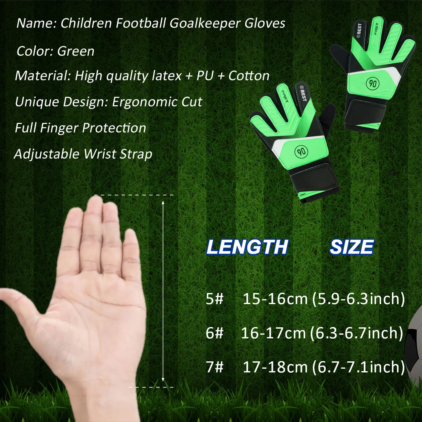 2Pcs Kids Soccer Goalie Gloves 5/6/7 Size Adjustable Wrist Strap Training Gloves Latex Goalkeeper Gloves Anti-Slip Full Finger 250605