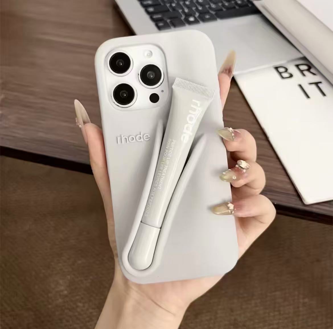 Original Rhode Phone Case for iPhone 15 16 Pro 15 16 Pro Max Lipstick Soft Silicone Bumper Lip Gloss Holder Makeup Cover Rhode