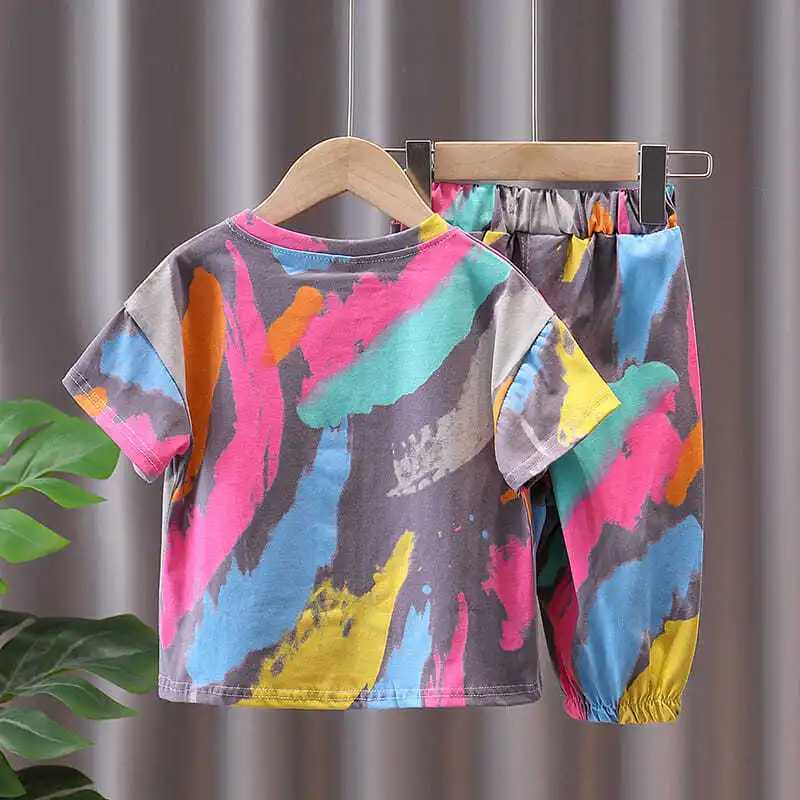 0-9Years Summer Casual Kids Clothes 2 Piece Set Clothing Cool Boy T-shirt + Shorts Clothing Boys Tracksuit Children Baby Clothes R250605