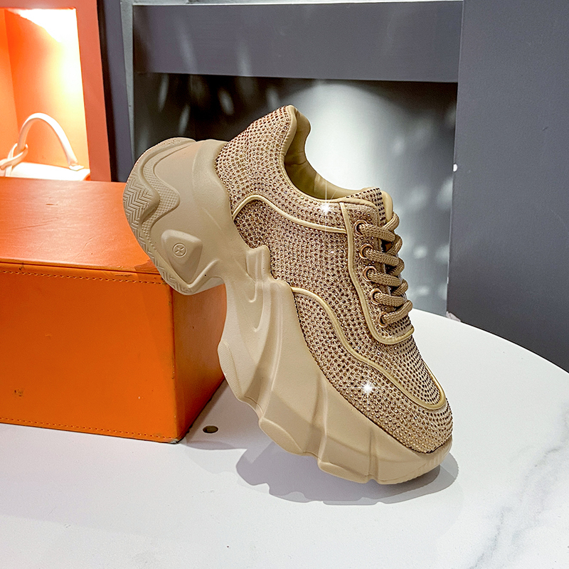 Luxury Shoes for Women 2025 New Shiny Rhinestone Women's Sneakers Shoes Autumn Fashion Thick Sole Sports Shoes Anti Slip Outdoor Sports Running S