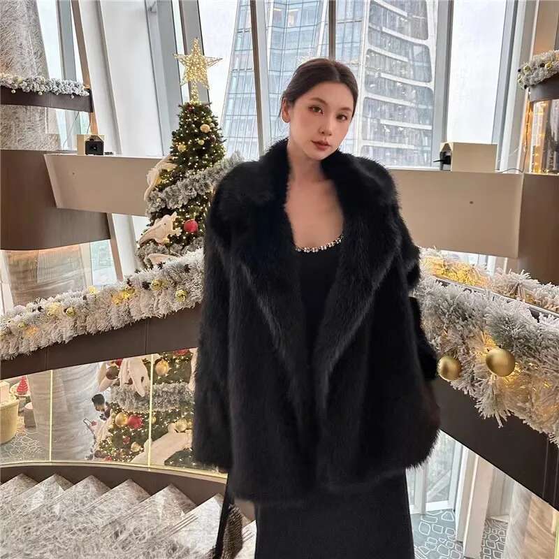 Mauroicardi Autumn Winter Loose Casual Thick Warm Hairy Blue Pink Faux Fox Fur Coat Women Fluffy Jacket Furry Cardigan