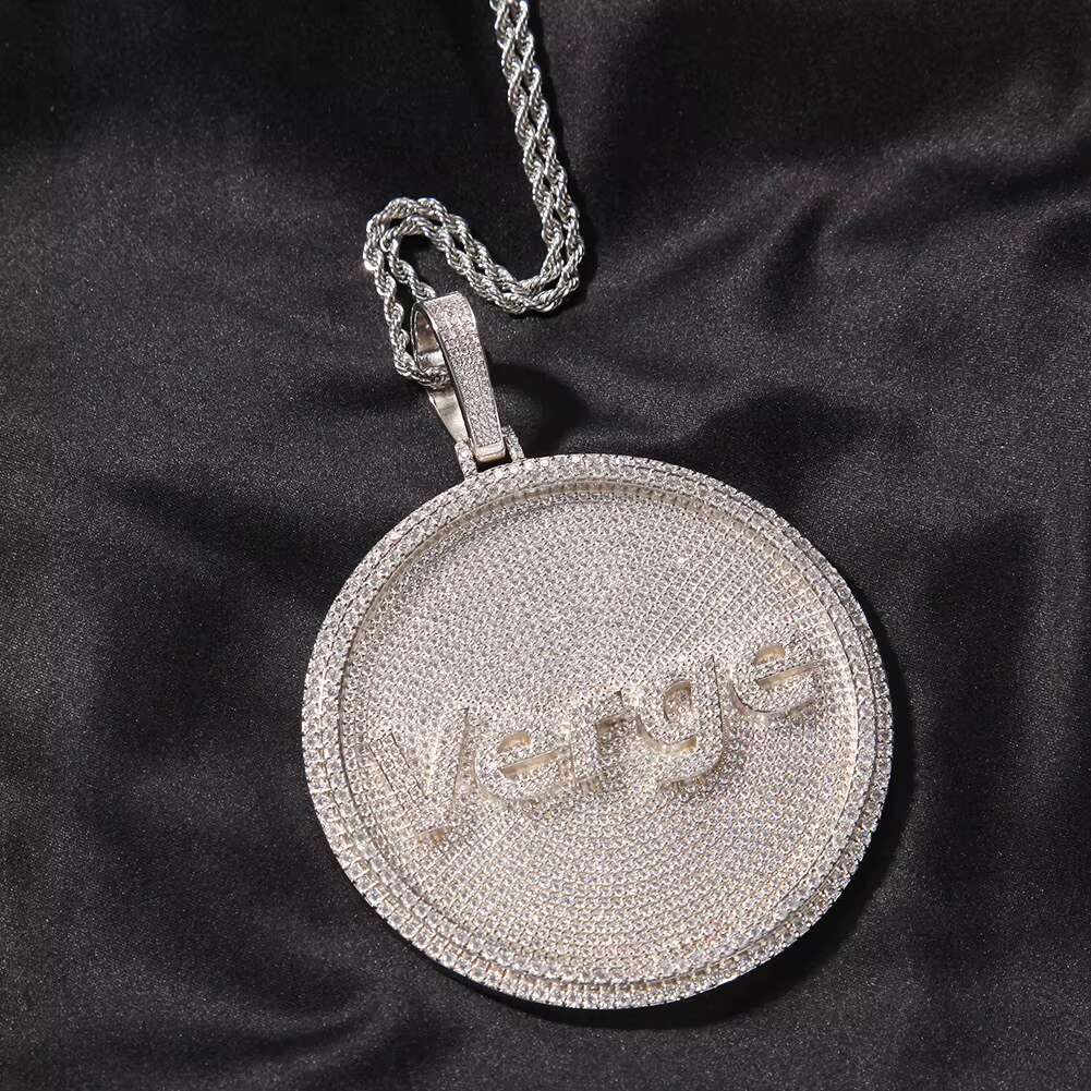 8cm Big Size Circle Round Custom Text Iced Out Pendant Personalized Name Letter Necklace Jewelry Hip Hop Style