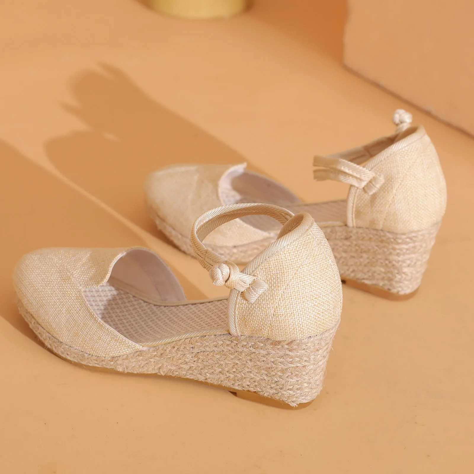 Women Platform Wedge Linen Sandals Fast Versatile Braided Buckle Breathable HighHeeled Shoes Sandals 250605