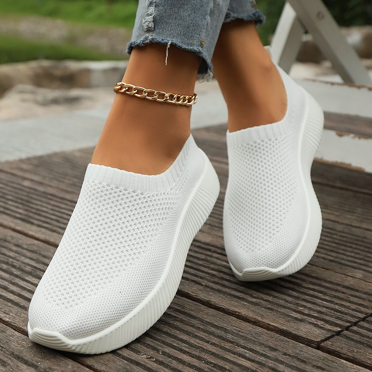 Plus Size Lightweight Mesh Sports Women S Flyknit Casual Casual Shoes Slip On Wedge Thick Sole Single Shoes Ddmysaturn