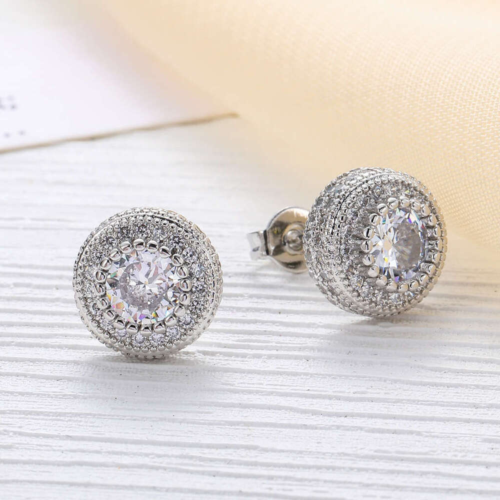 DHGADGETS Hip Hop Gold Plated Round Zircon Stud Earrings for Women Fashion Bling Jewelry