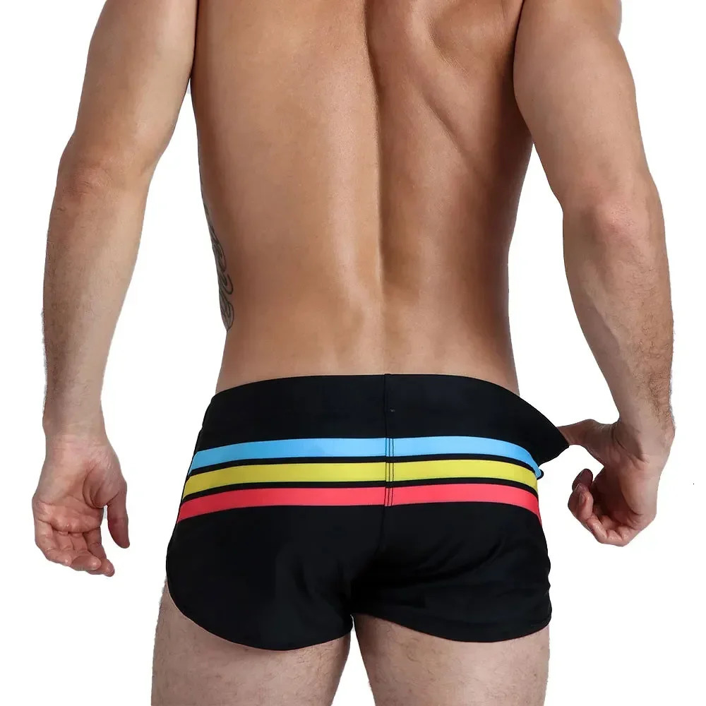 Mens Swimsuit Swim Trunks Strip Swimwear Surf Beach Shorts Quick Dry Brief Boxer Bathing Suits Beachwear Boardshort Underwear 250530