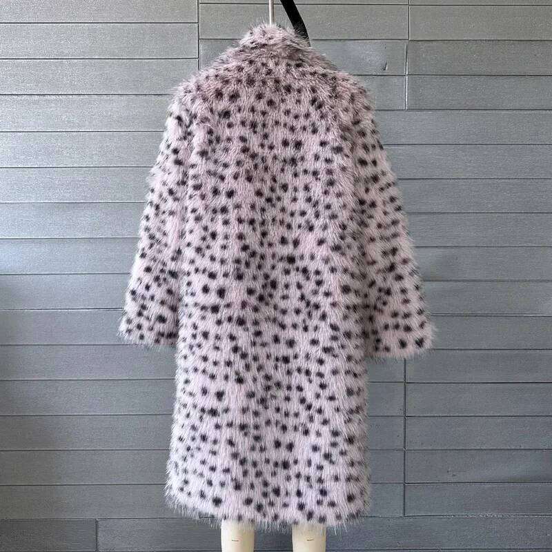 Faux Coat Women Winter Fashion Fox Leopard Print Long Over-the-knee Suit Collar Fur Coats