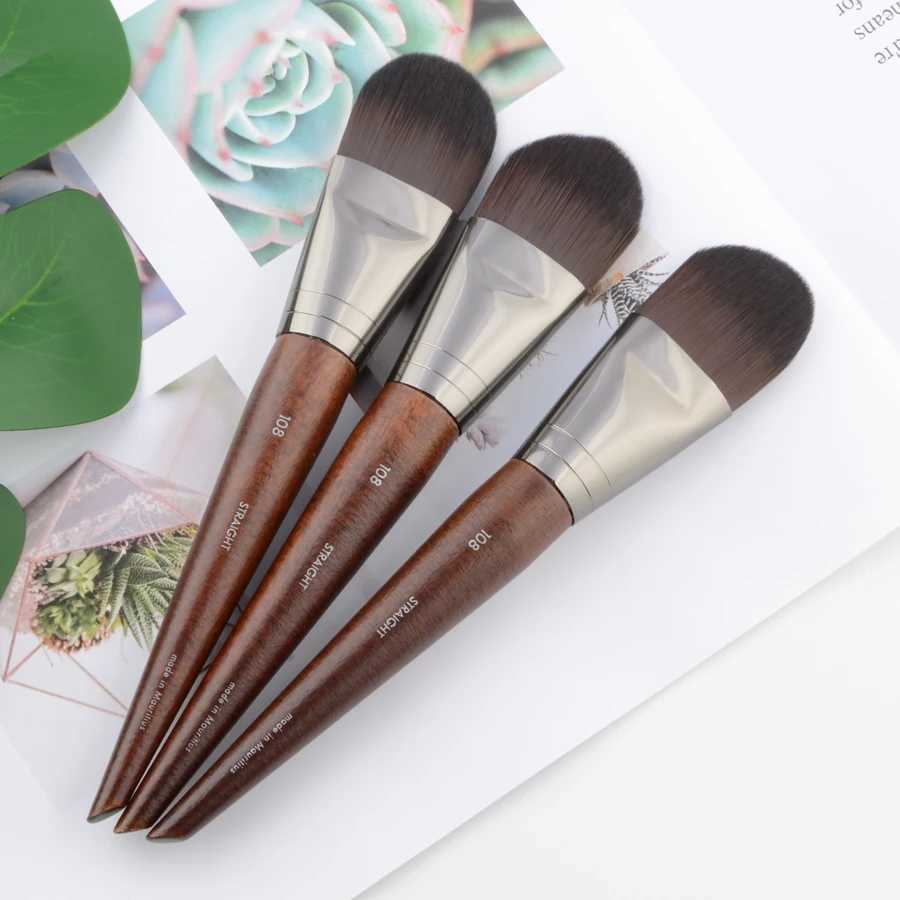 1 piece #108 Foundation Makeup brush Flat Liquid BB cream Natural wood straight Professional Face Mask Make up brushes SyntheticW250605