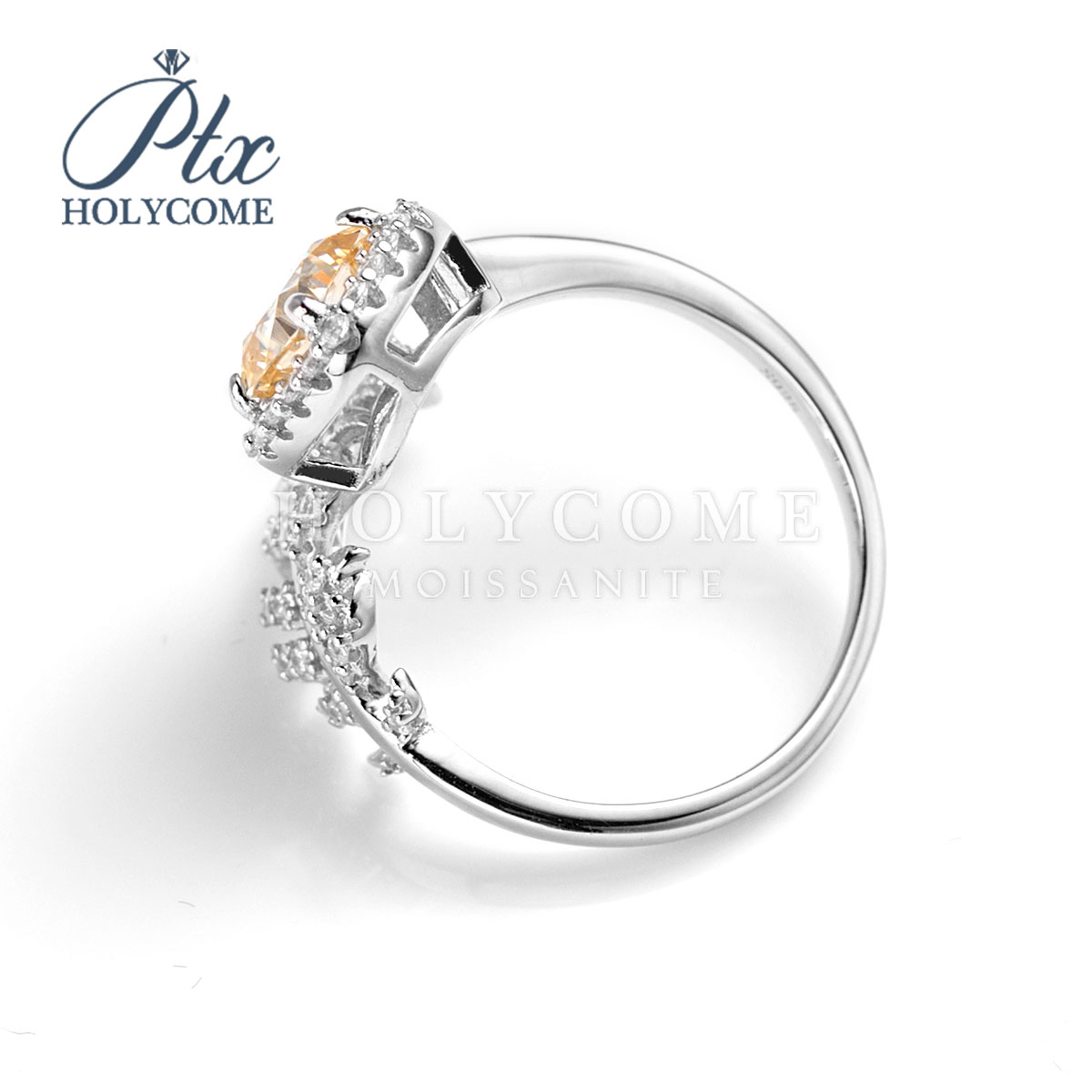 Custom 1CT Champagne Moissanite Finger Rings Jewelry Party Anniversary Feather Shape Gemstone Cushion Diamond 925 Silver Cluster Ring for Women