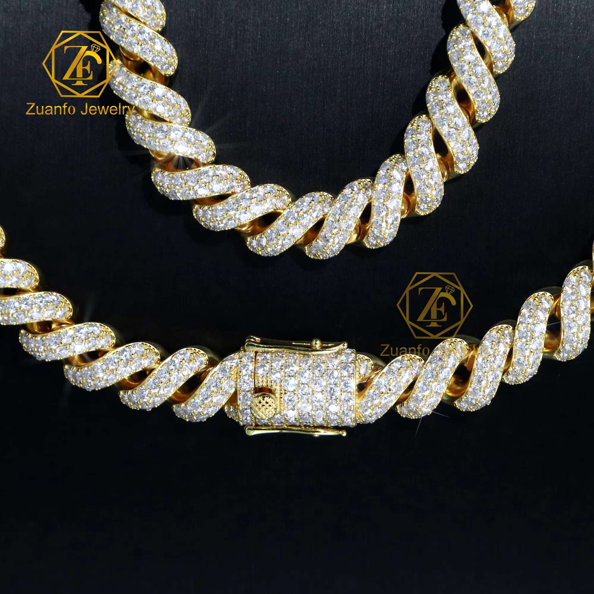 Hip Hop 925 Sterling Silver Necklace Unisex Chunky Cuban Link Chain 12mm Geometric 28-Inch VVS1 Moissanite Diamond for Gift