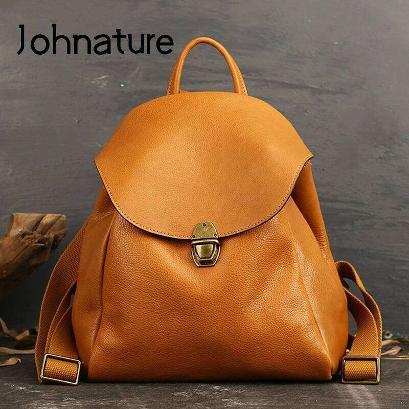 Johnature Retro First Layer Cow Leather Backpack 2025 New Designer Women Travel Bag Large Capacity Fashion Female Bagpack 2025/06/05