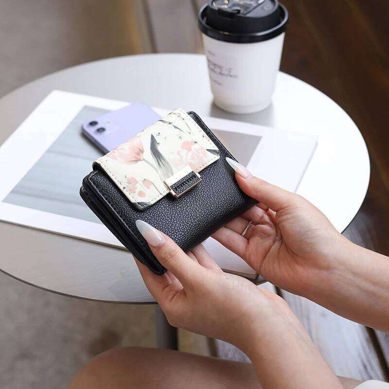 Wallet new Korean version PU Lychee sweet lady print zipper buckle female student coin wallet multi-card folding