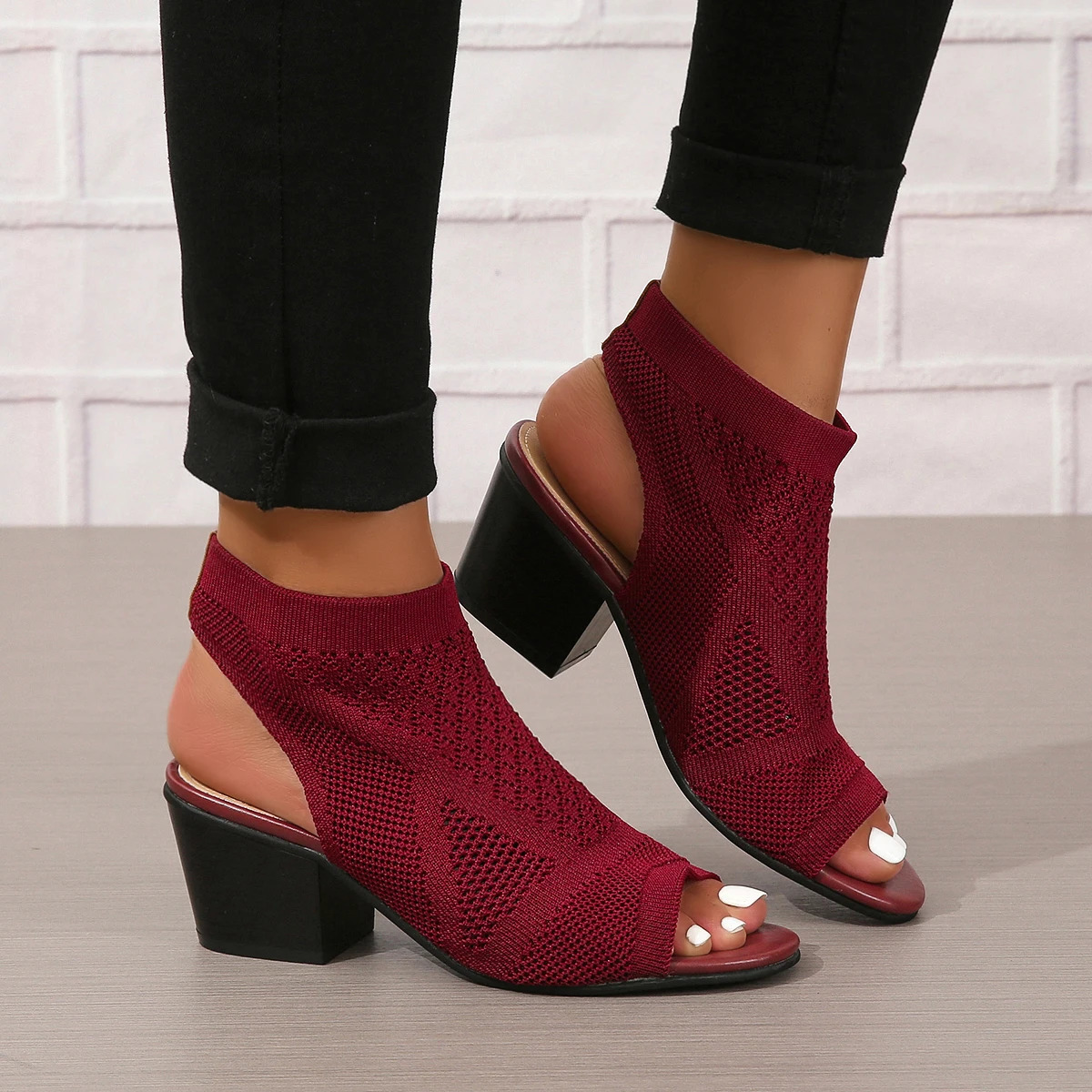 European and American fashion plussize threecolor black Burgundy khaki onefoot lazy persons thickheeled sandals women 250605