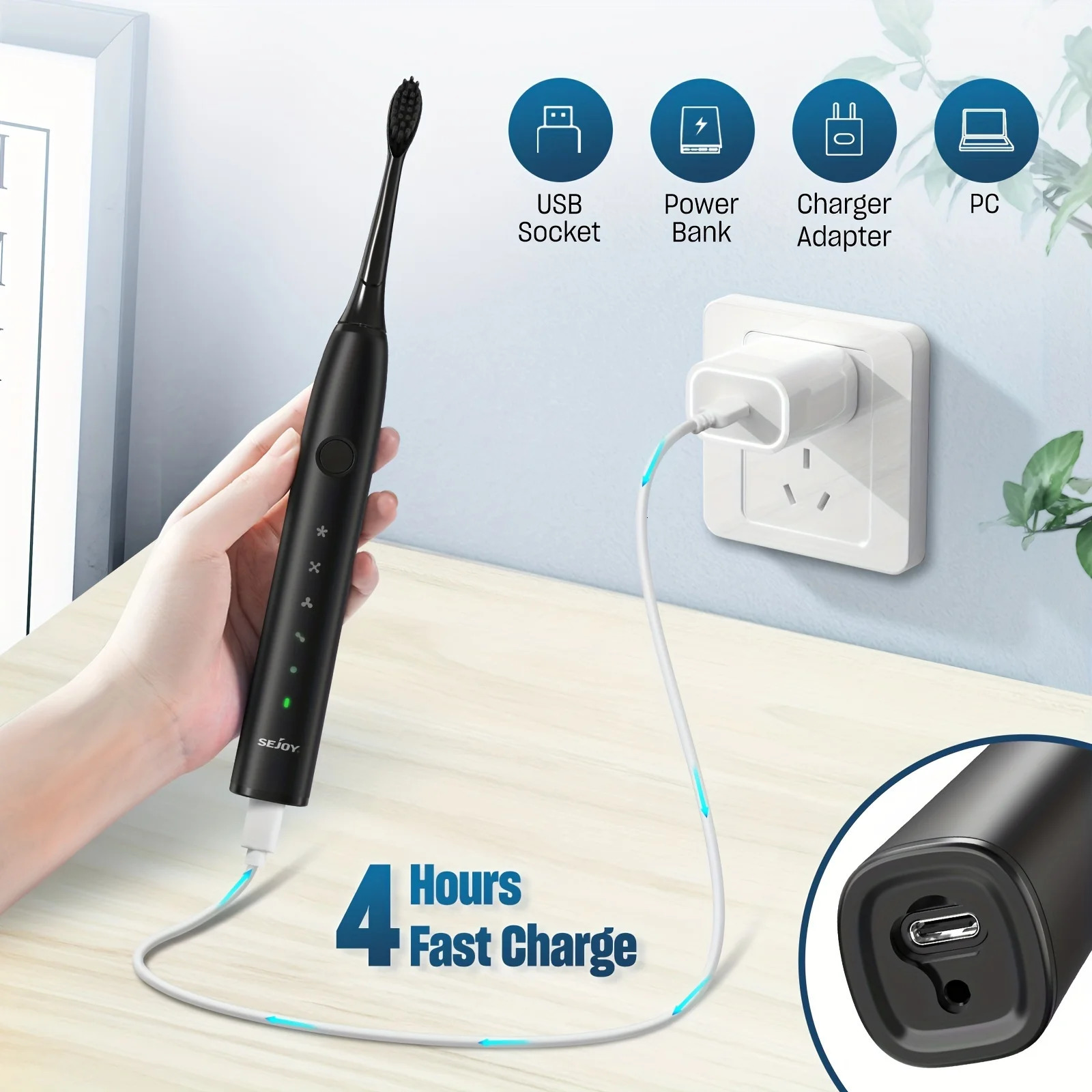 Electric Toothbrush Tooth Brush USB Rechargeable Adult Ultrasonic Teeth Cleaning 8 Replacement Toothbrush Heads 250604