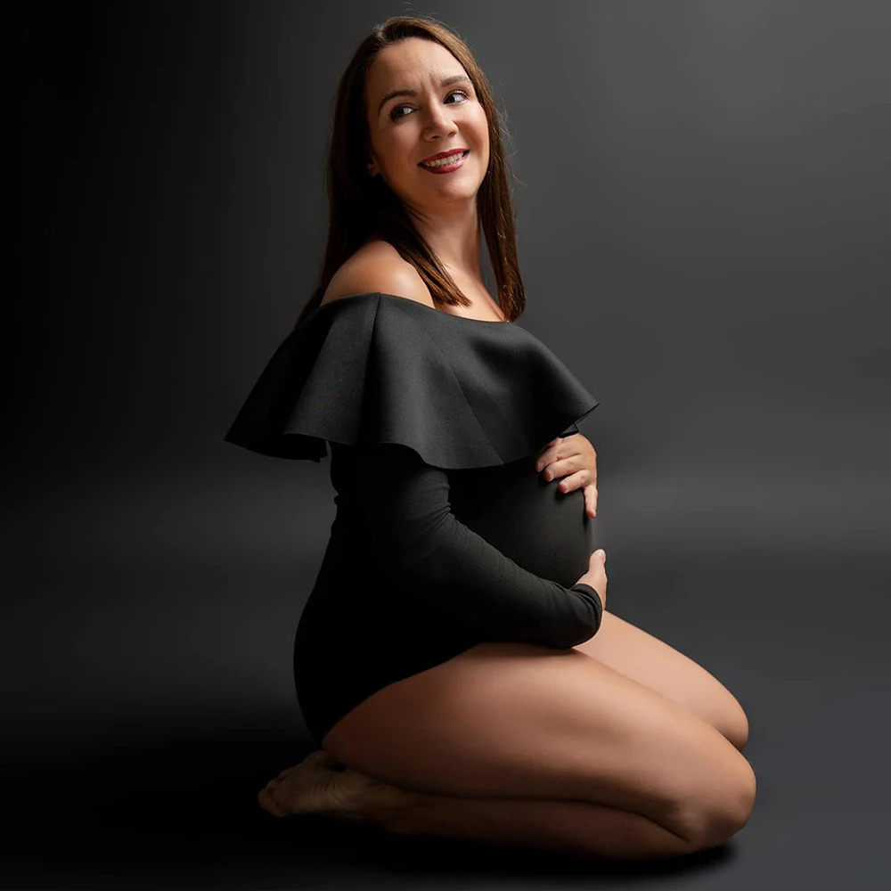 Maternity Poshoots Bodysuit Off Shoulder Ruffle Neck Long Sleeve Sexy Pregnancy Women Leotard Bodycon Po Shoot Props 250530
