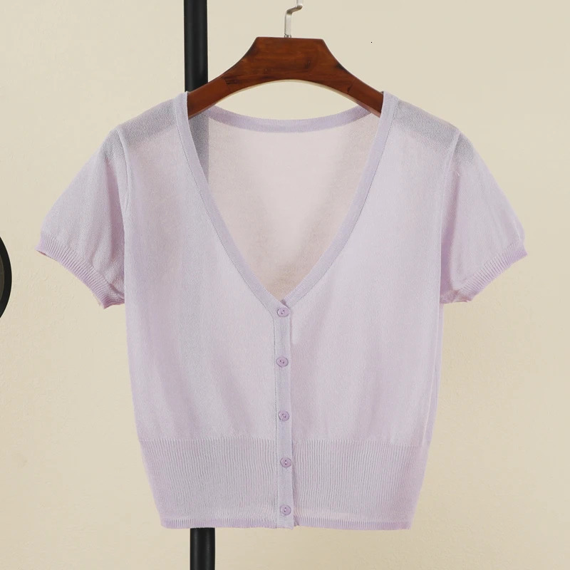 Outerwear Jerseys Summer Cardigan Women Cropped Blouses Korean Fashion Style Cute Vneck Womens Coat Black Bolero Woman Basic 250530