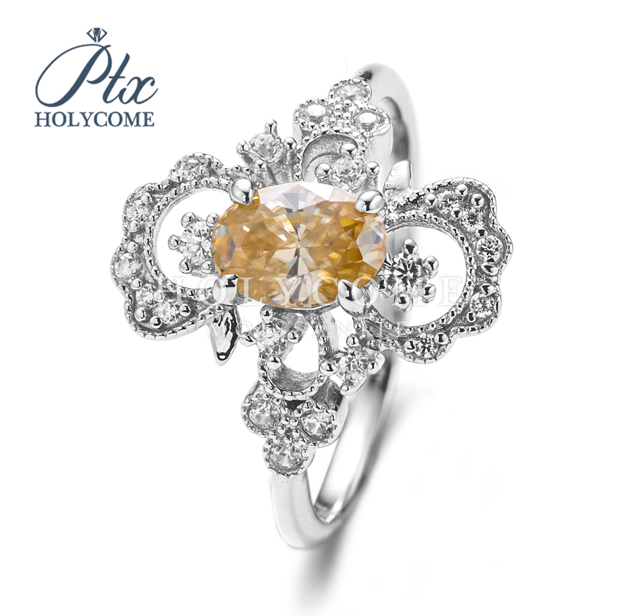 Classic 925 Sterling Silver Finger Rings 18K Gold Plated Champagne Moissanite 1CT Diamond Gift Wedding Party Cluster Ring for Women