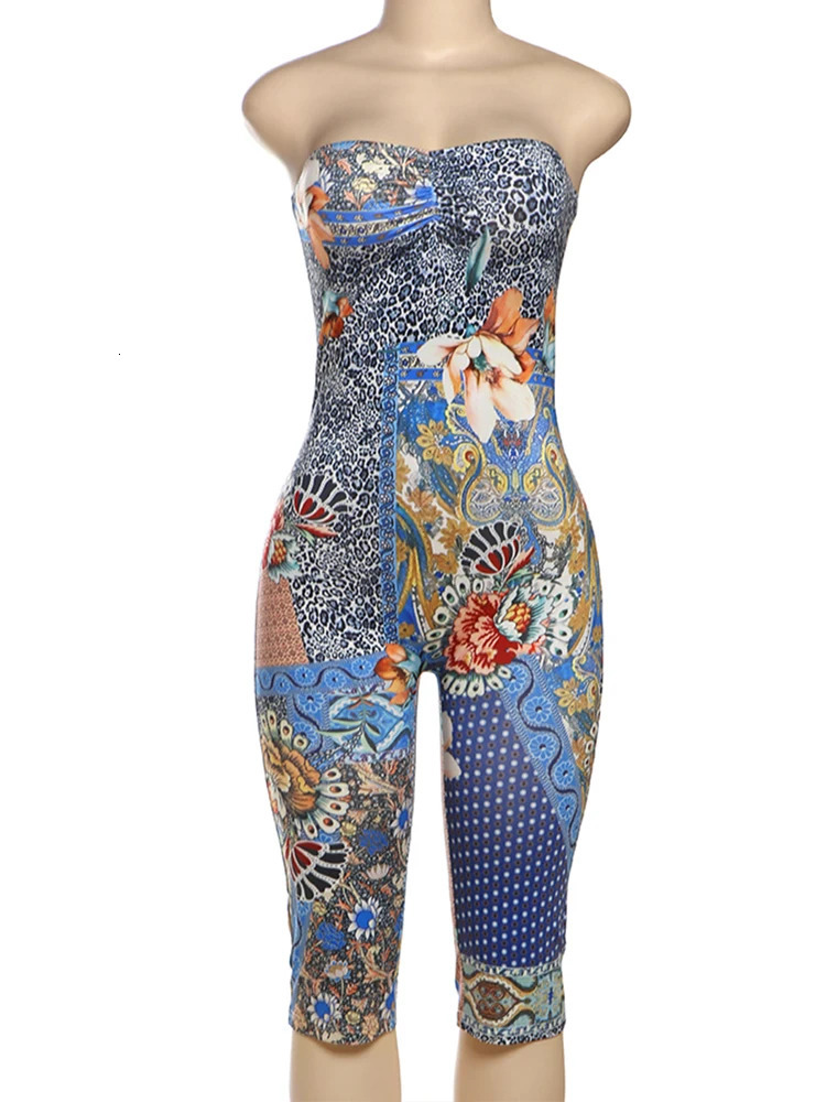kliou Aesthetic Y2K Print Playsuits Fashion Women Strapless Cleavage Bodyshaping Rompers Female Trend Attractive One Piece 250604