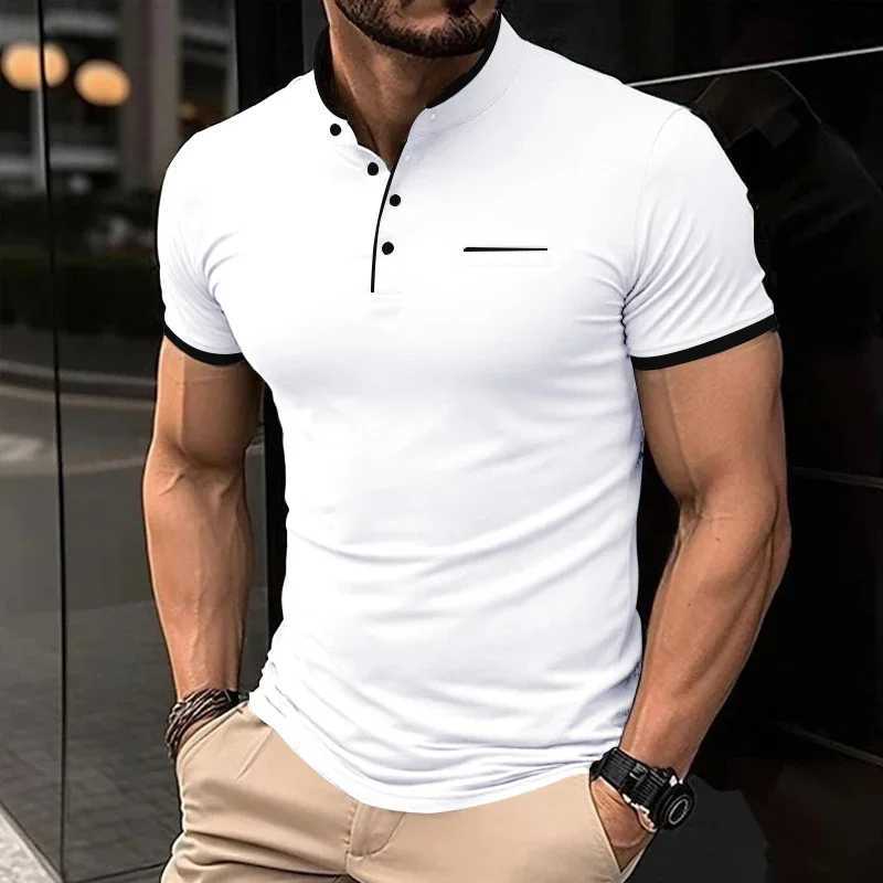 2025 New Mens Casual and Fashionable Solid Color Short Sleeved Stand Up Collar T-shirt Summer Versatile and Comfortable Top XJ250605