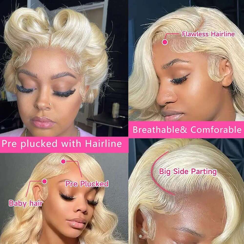 613 Hd Frontal 13X6 Body Wave Wigs Pre Plucked Brazilian 30 Inch Blonde 13x4 Lace Front Wig 100% Human Hair