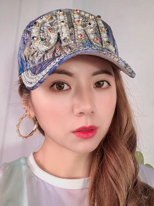 Fashion Spring Summer All-match Women ed Cap Korea Rhinestone Letters Sun Helmet Diamonds Beads Outdoor Baseball Hats 250603